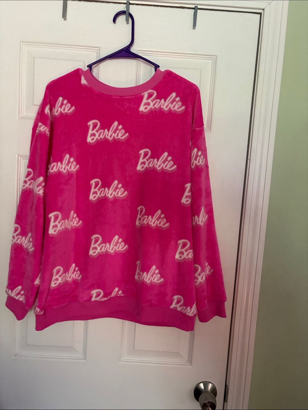 Barbie Hot Pink All-Over Logo Plush Sweatshirt